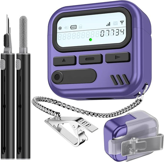 (with Safety Lock) Pager Cases for AirPods 4 Case Cover 2024 with Cleaner Kit,Sturdy Hard PC Protective for Apple AirPods 4th Generation Case for Men Women,AirPods 4 Accessories with Keychain-Purple