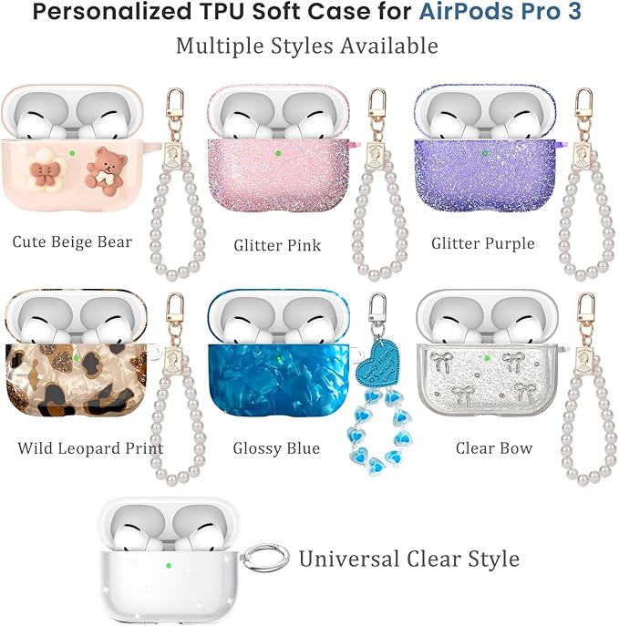 MGES Leopard Print Case for Airpods Pro 3,with Pearl Wristlet Keychain & Cleaning Kit,Compatible with MagSafe,TPU Shockproof Cover for 2025 Airpods Pro 3rd Generation,Easy to Carry-Leopard Print