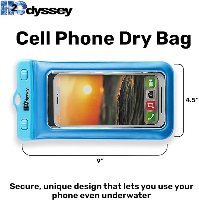 H2ODYSSEY Waterproof Phone Case and Lanyard - Excellent Waterproof Protection - Floats in The Water -Lanyard for Beach Kayak Travel - Universal Size - Blue