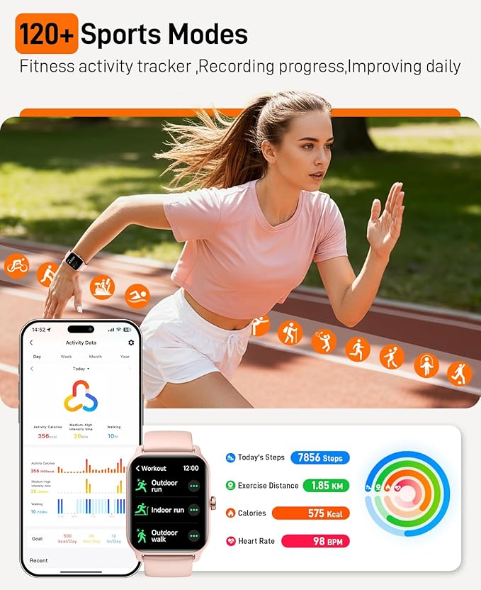Smart Watch with Bluetooth Calls Heart Rate SpO2 Monitor and 120 Sport Modes for Women