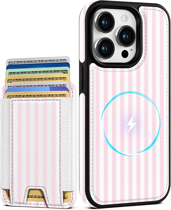 Shorogyt for iPhone 13 Pro Max Case Wallet - Fits 5 Cards, Compatible with Magsafe Detachable Magnetic Credit Card Holder Leather Cardholder Cute Phone Cover Women Girls for Apple 13 ProMax, Striped