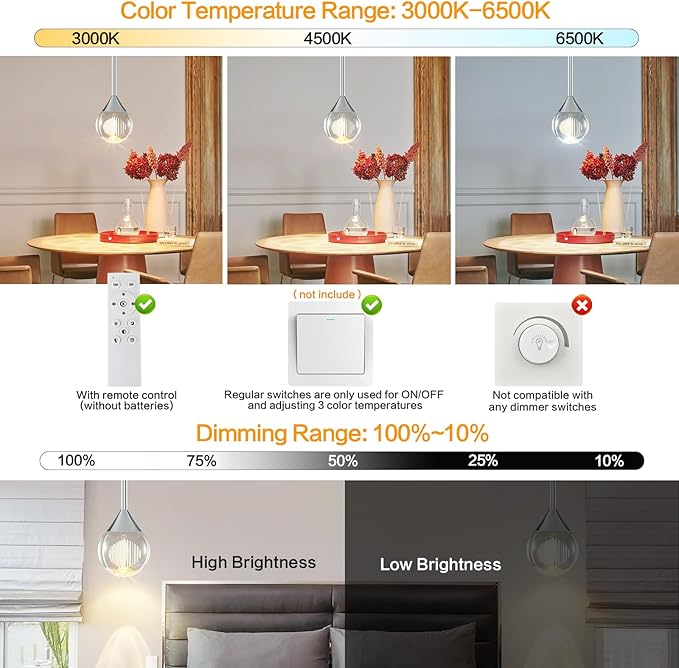 Teardrop Crystal Pendant Light – 4W LED Pendant Light with Remote Dimmable 3 Color Temperature Crystal Raindrop Chandelier for Bathroom, Kitchen Island,Dining Room,Bar (Chrome 1-Light)