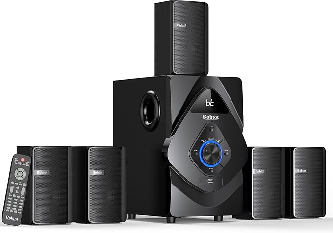 Bobtot Home Theater Wireless Rear Satellite Speakers - 800W 6.5inch Subwoofer 5.1/2.1 Channel Surround Sound Systems with ARC Optical Bluetooth Input