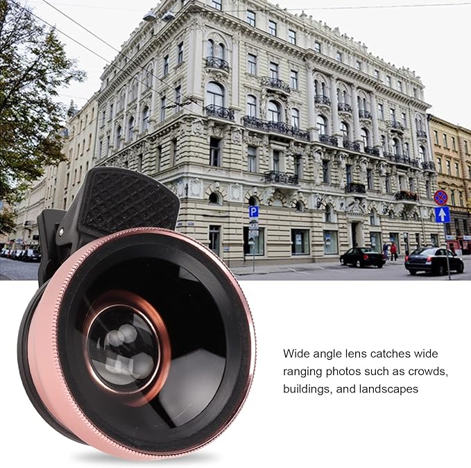Phone Camera Lens, 2 in 1 Phone Lens Kit, 0.45X Ultra Wide Angle and 12.5X Macro Lens, with Travel Case, HD Professional Universal Clip Lens Kit for Most Smartphones, Tablets(Rose Gold)