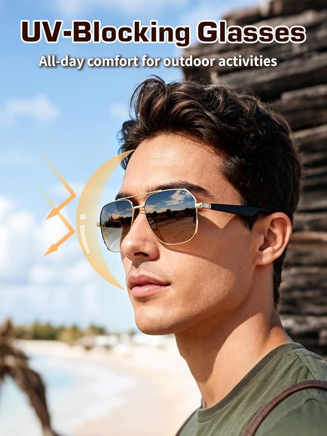 Bluetooth Sunglasses for Men, AI Smart Glasses with Open-Ear Speakers for Music & Calls, Blue Light Blocking UV400 Lenses Lightweight Translation Glasses for Driving, Travel & Work