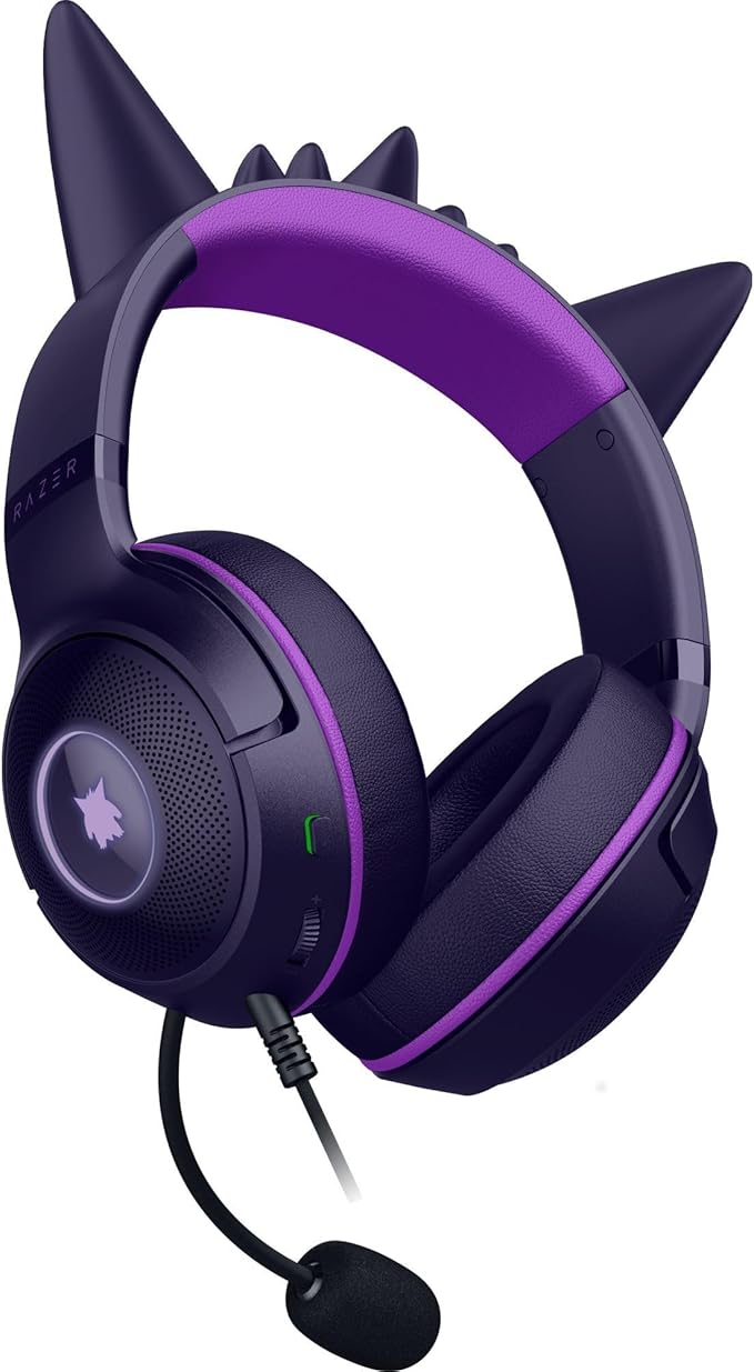 Razer Kraken Kitty V2 USB Wired Headset: Gengar Spikes - Stream Reactive Lighting - HyperClear Cardioid Mic - 40 mm Drivers - 7.1 Surround Sound - Comfortable Ear Cushions - Pokemon Gengar Edition