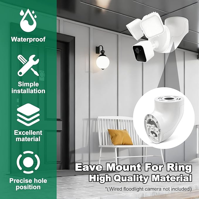Eave Mount for Ring Devices Weatherproof Bracket for Smart Lighting & Security Cameras,Compatible with Ring Floodlight Cam Wired Plus/Pro,Floodlight Camera v2/Pro,Ring Smart Lighting Floodlight Wired