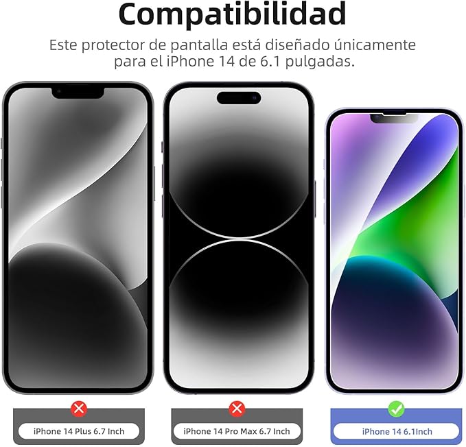 NEW'C 3x for iPhone 14 Screen Protector (6.1 inches)+ 3x Camera Lens Protector, Sensor Protection + Dust Plug - Case Friendly Tempered Glass Film, Ultra Resistant