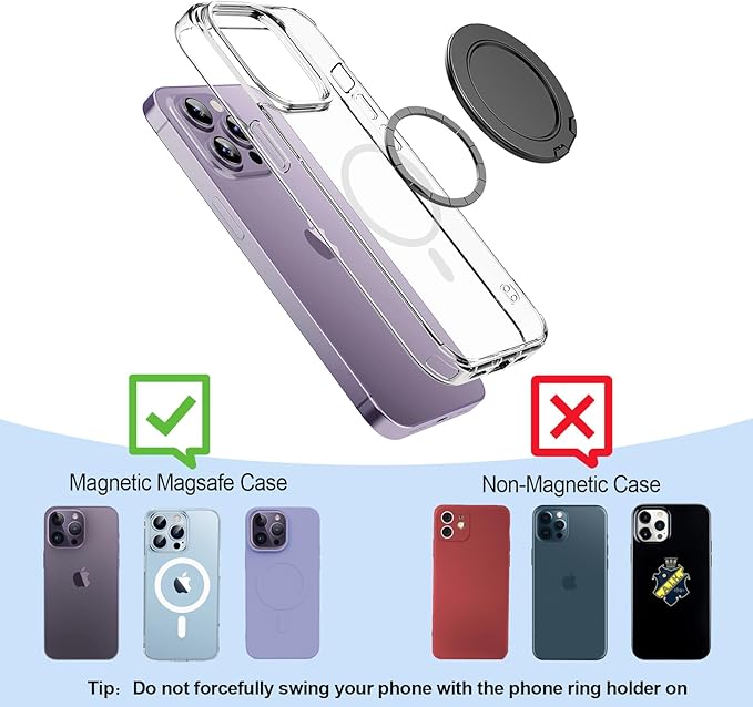 MINDSKY Dual-Sided Magnetic Phone Ring Holder Cell Phone Grip Stand Compatible with Magsafe Cases iPhone 12 13 14 15 Series (Dual Magnet)