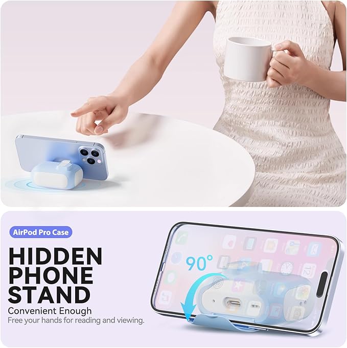 for AirPods Pro Case with Phone Stand,Secure Lock Cases Compatible with Airpods Pro 2nd/1st Generation, Drop-Proof Cover with Cleaner and Lanyard for Women Girly (Sky Blue)