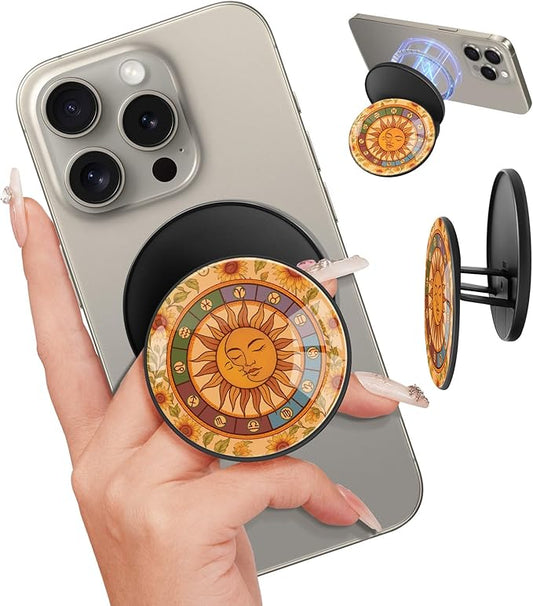 Kidcube Magnetic Phone Grip Compatible with Magsafe - Cell Phone Grip Stand Magnetic Ring Holder Finger Kickstand for iPhone 17 16 15 14 13 12 Series Magnet Removable Accessories Cute Star Moon