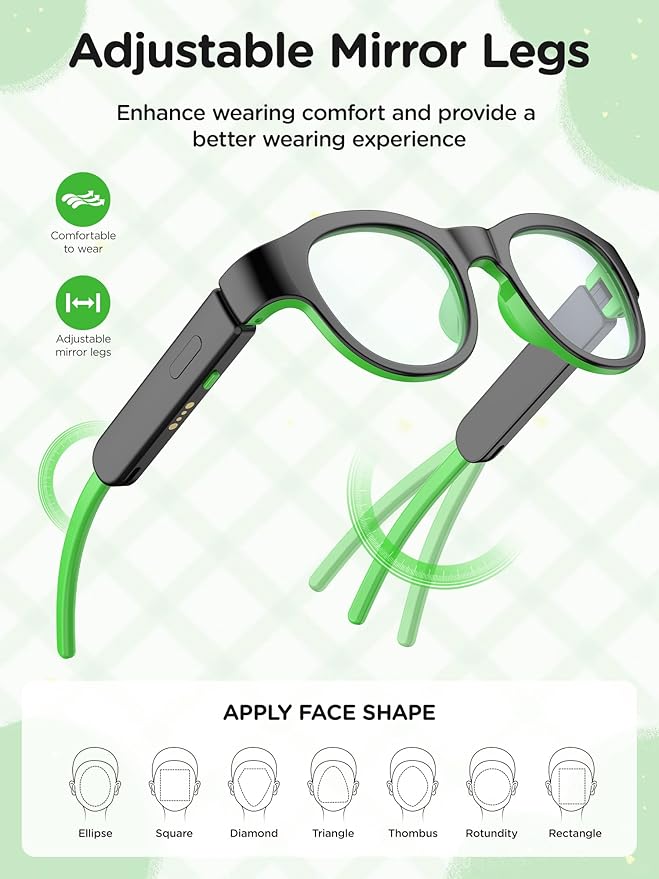 Kids Blue Light Glasses with Bluetooth Audio,Smart glasses,RGB 7-color light, Kids Smart Glasses Gifts