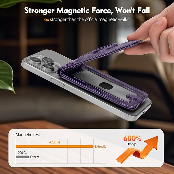 Compatible with Magsafe Case with RFID Blocking Card Holder AirTag pocket for iPhone 17/16/15/14/13/12 Pro/Pro Max/PlusSeries,Not Fit iPhone Mini,Purple