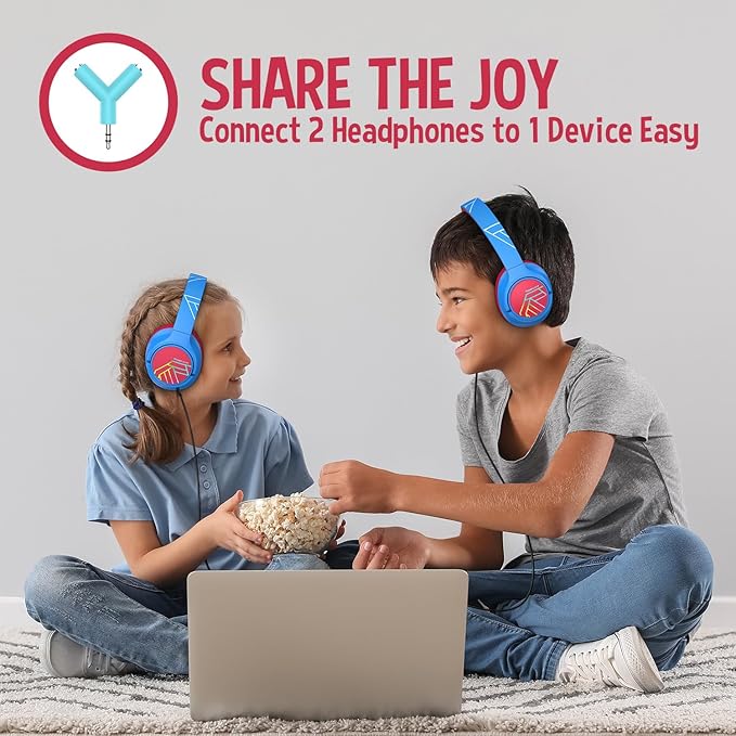 PowerLocus Kids Wireless Headphones, Bluetooth Kids Headphones LED Lights Over Ear with 74/85/94dB Volume Limited, 45H Playtime,Built-in Mic, Two Device Share Mode, HD Stereo for Travel/PC/Tablet
