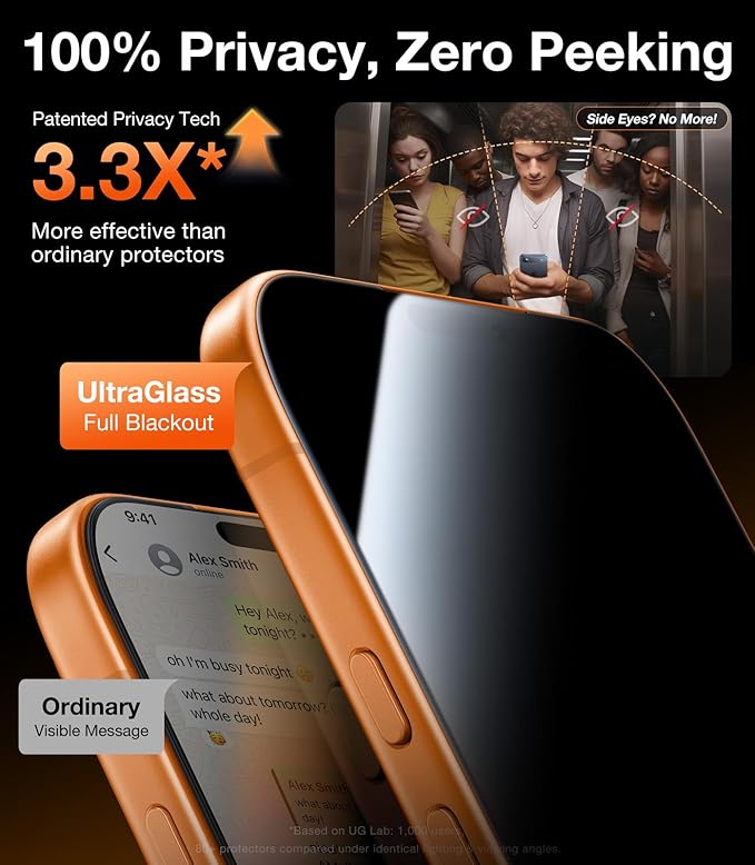 UltraGlass TOP 9H+ Armor for iPhone 17 Pro Max Privacy Screen Protector [NO.1 Military Grade Shatterproof] Privacy Screen 17 Pro Max Tempered Glass 17 ProMax [100% Anti-Spy] Longest Durable, 2 Pack