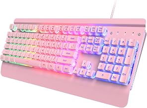 Pink Creamy Keyboard Gaming, 104 Keys All-Metal, USB Wired, Backlit Silent - Image 1