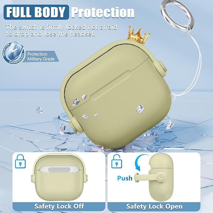with Safety Lock for Airpods 4 Case, TPU Case for Apple Airpods 4 Case 2024 USB-C with Cleaner Kit, Drop Protection Airpods 4 Case Cover with Lock and Keychain, Straw Yellow