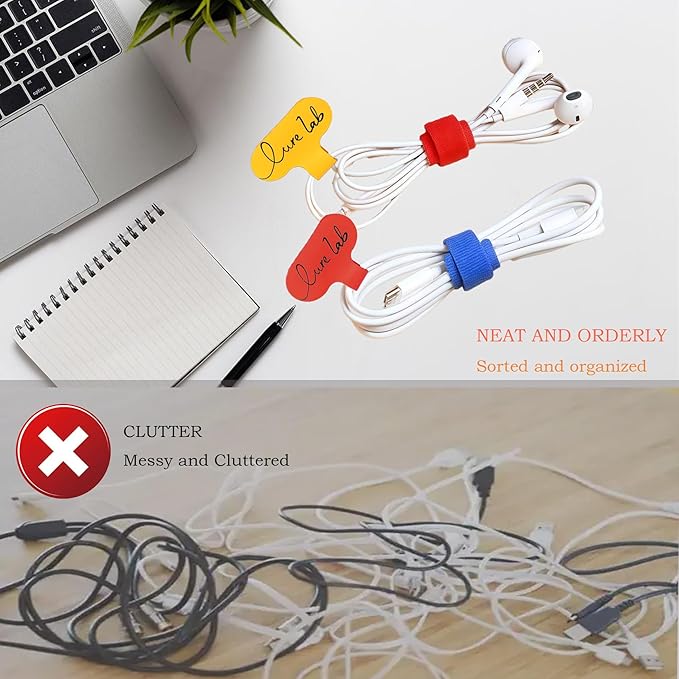 60 Pack Reusable Cable Labels & Cord Organizer Kit – Color-Coded Write-On Wire Labels with Marker + 30 Ties for Home Office Electronics Cord Management