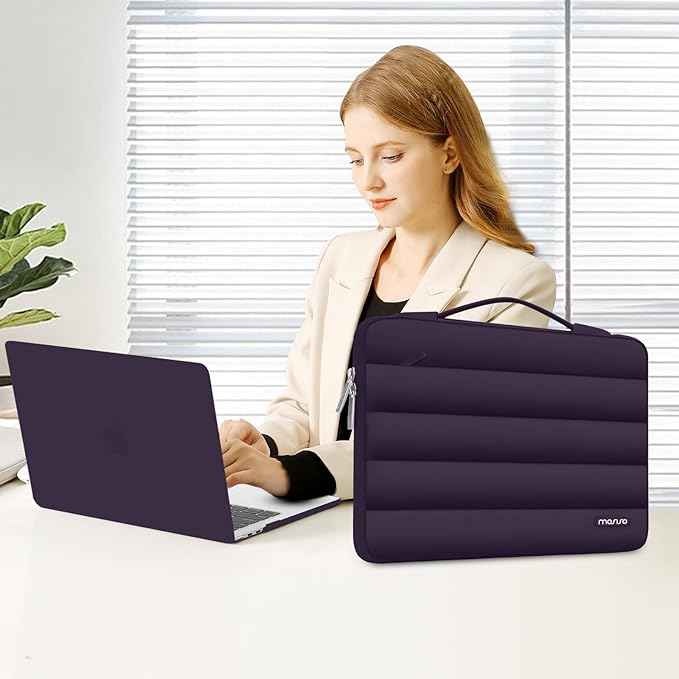MOSISO Compatible with MacBook Air 13 inch Case M5 2026 M4 2025 M3 M2 2024-2022 A3449 A3240 A3113 A2681, Hard Case&Puffy Bag&Keyboard Cover&Webcam Cover&ScreenFilm for MacBook Air 13.6, Plum Purple