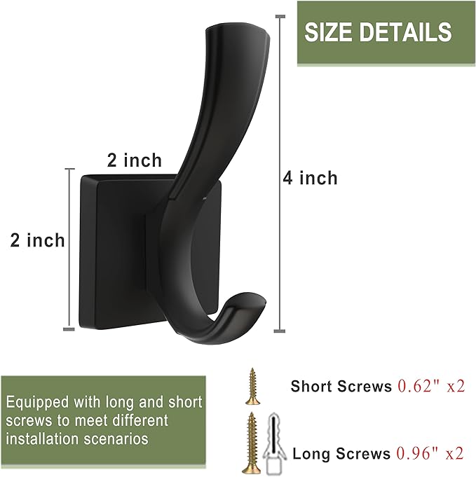 Black Coat Hooks for Wall Hanging, Bath Robe Hook Heavy Duty Thick Towel Hooks, Wall Mount Hooks Bathroom Entryway Mudroom Hooks for Hanging Coats Key Robe Hat Backpack (12 Pack, Black)