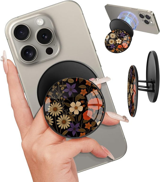 Kidcube Magnetic Phone Grip Compatible with Magsafe - Cell Phone Grip Stand Magnetic Ring Holder Finger Kickstand for iPhone 17 16 15 14 13 12 Series Magnet Removable Accessories Cute Color Floral