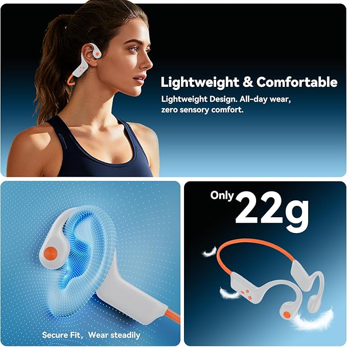 Fanisic 2026 Bone Conduction Headphones, Bluetooth 6.0 Open Ear Headphones with Mic, Type-C Quick Charge. Long Battery Life, IPX5 Sweatproof, Lightweight Comfortable for Office, Sports, and Driving