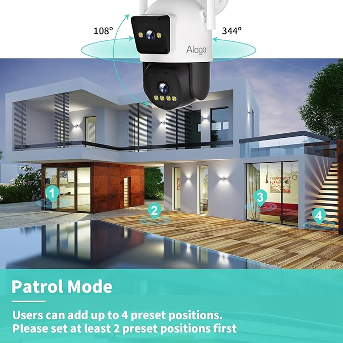 Alaga Outdoor Security Camera,Black Light Full Color Night Vision,F1.0 Dual Lens,AI Motion Detection,5G and 2.4G WiFi,Weatherproof,Two Way Audio,360° Detailed Coverage,Cloud and Local Storage