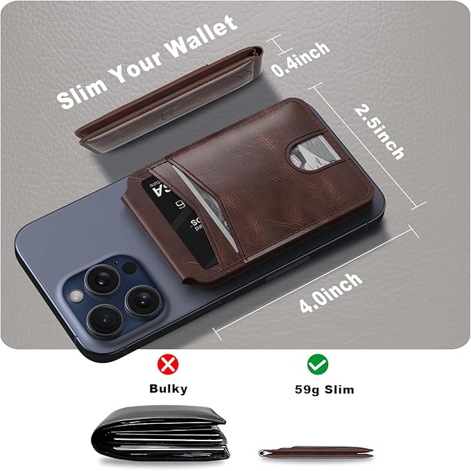 typecase Magnetic Wallet Compatible with Magsafe: Magnetic Phone Wallet & Card Holder for Apple iPhone 16 15 14 13 12 Pro Max - Adjustable Mag Safe Wallet Stand with 4 Card Slots - Brown