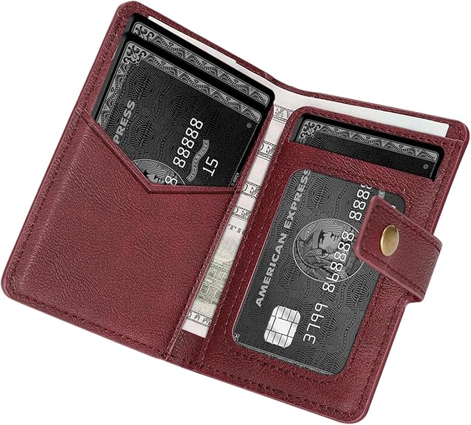 Ultra-Thin Magnetic Wallet Card Holder for iPhone and All MagSafe Protective Cases，Premium PU leather, powerful magnetic closure, stand function, 6 card slots (burgundy)
