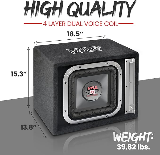 Pyle 12'' Single Series Vented Subwoofer Enclosure - High Powered Woofers with a Non-Pressed Paper Cone, Rear Vented Design with Santoprene Surround - PLSQ12BS