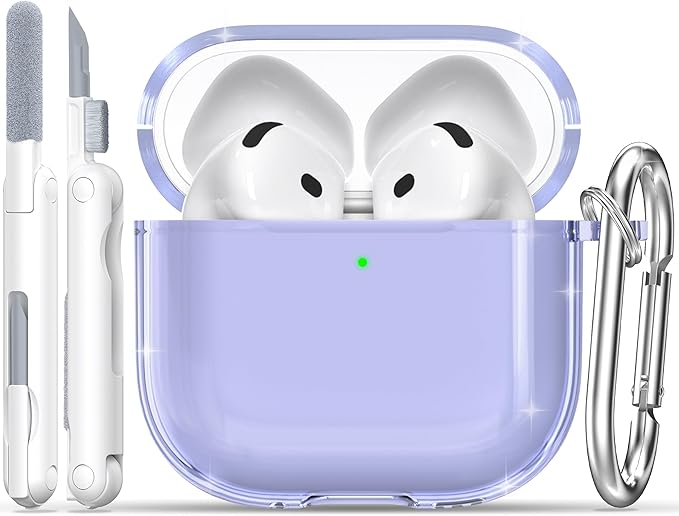 RFUNGUANGO AirPods 4 Case Clear, Soft TPU Transparent with Cleaning Kit & Keychain, Compatible with Magsafe, Compatible Apple AirPods 4 (2025) Generation Protective Case, Purple
