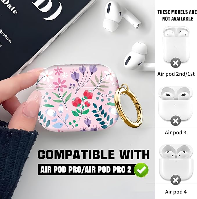 Compatible with AirPod Pro 2nd//1st Generation Case Cover with Key Chain,Full Protective Shockproof Wireless Headphone Case for Airpod Pro 2023/2022/2019（red Flowers）