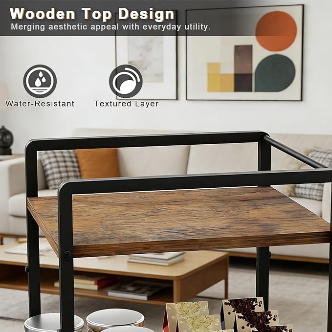 6 Tier Storage Cart with Pull-Out Baskets Rolling Storage Cart with Wheels Wood Top Organizer Rolling Utility Cart for Pantry Laundry Room Bathroom Kitchen Black 14.5”D x 13”W x 64.1”H