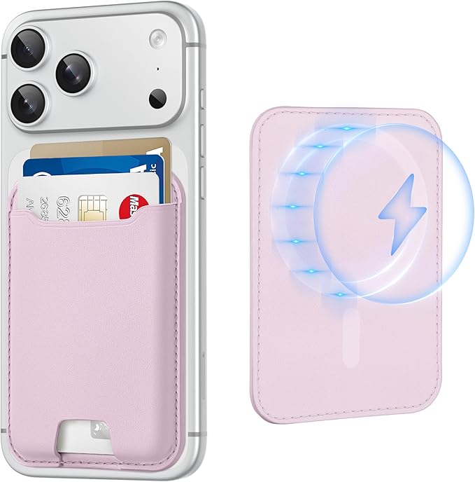 TopMade for Magsafe Wallet, Strongest Magnetic Card Holder for iPhone 17, iPhone 16/15/14/13/12 Series, Leather Magnetic Phone Wallet with Powerful Magnets, RFID Blocking, Fit 4 Cards, Pink