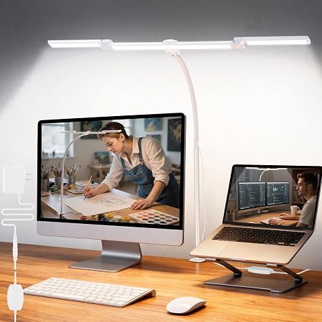 LED Desk Lamp for Office Home, 3 Light Bar Adjustable Desk Light with Clamp