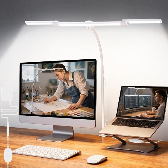 LED Desk Lamp for Office Home, 3 Light Bar Adjustable Desk Light with Clamp