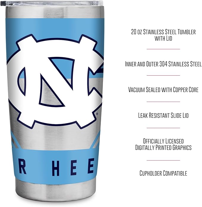 Rico Industries NCAA 20oz Stainless Steel Tumbler with Lid - Great For Coffee, Tea, Water or Cocktails