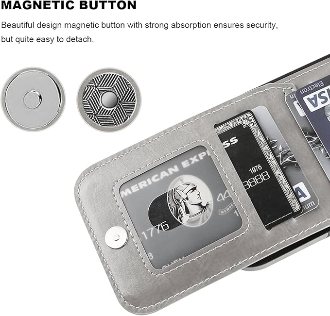 KIHUWEY Compatible with iPhone 17 Case Wallet with Credit Card Holder, Flip Premium Leather Magnetic Clasp Kickstand Heavy Duty Protective Cover for iPhone 17 6.3 Inch (Gray)
