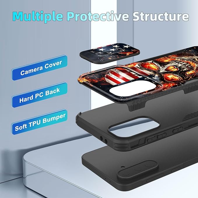 for Galaxy A36 5G/A56 5G Case Built in Slide Camera Lens Cover,Heavy Duty Shockproof Protection Dual Layer Case for Samsung Galaxy A36 5G/A56 5G 6.7" 2025,American Flag Flame Skull