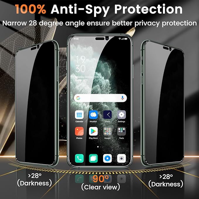 3+3 Pack Privacy Screen Protector for iPhone 11 Pro Max 6.5-Inch with 3 Pack Camera Lens Protector, Anti Spy Tempered Glass Film 9H Hardness Bubble Free Case Friendly