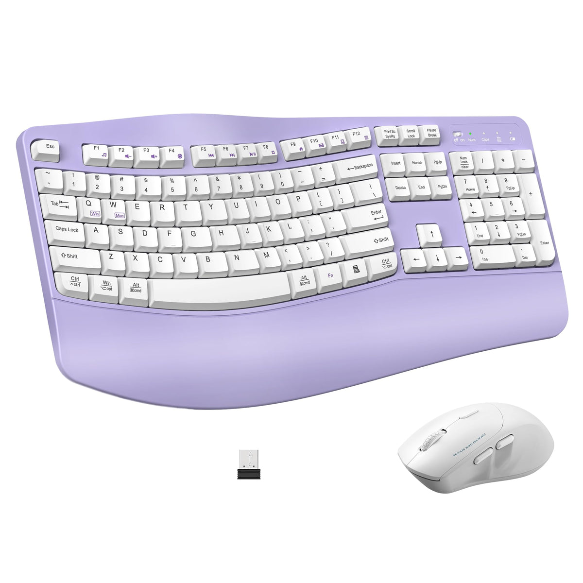 Wireless Keyboard and Mouse Combo,2.4G Ergonomic Wave Keys(Purple) - Image 1