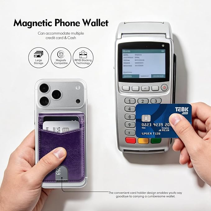 Compatible with Magsafe Case with Card Holder for Men Women Magnetic Ultra-Thin Wallet Bracket Adjustable Bracket for iPhone 17/16/15/14/13/12 Pro/Pro Max/PlusSeries,Purple