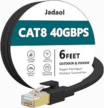 Jadaol Cat8 Ethernet Cable 6ft 40Gbps 2000MHz Flat S/FTP LAN Cable Black - Image 1