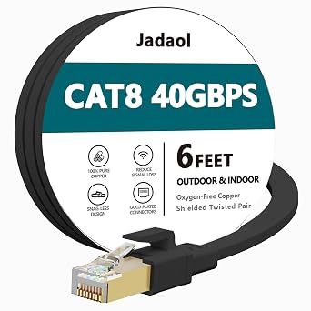 Jadaol Cat8 Ethernet Cable 6ft 40Gbps 2000MHz Flat S/FTP LAN Cable Black