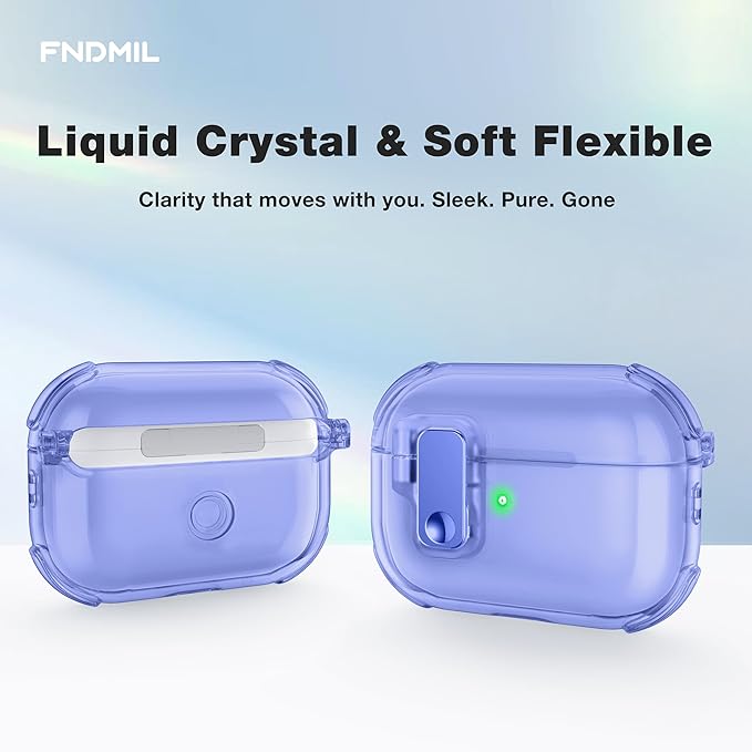 Clear Case for AirPods Pro 2 Case Cover with Lock Safety&Pop Up [Military Shockproof] Anti-Yellow Transparent Wireless Charging for AirPods Pro 2nd/1st Generation Case with Keychain,Clear Blue