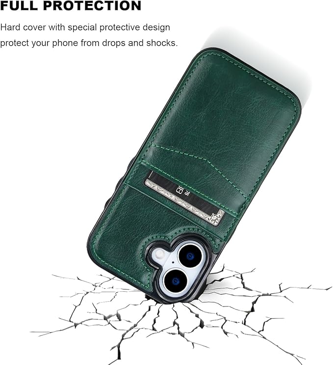 KIHUWEY Compatible with iPhone 17 Case Wallet with Credit Card Holder, Flip Premium Leather Magnetic Clasp Kickstand Heavy Duty Protective Cover for iPhone 17 6.3 Inch (Dark Green)