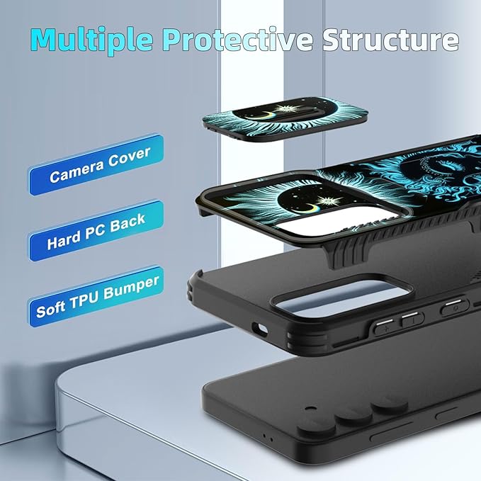 for Galaxy S25 Case Built in Slide Camera Lens Cover,Heavy Duty Shockproof Protection Dual Layer Case for Samsung Galaxy S25 6.2" 2025,Sun Moon