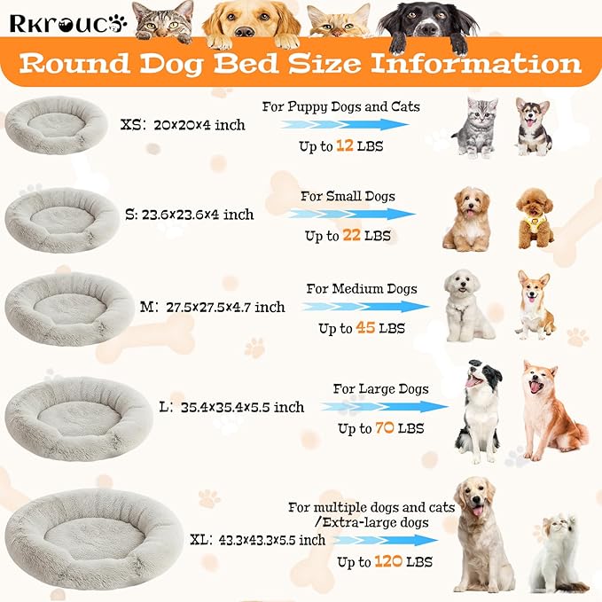 Fluffy Dog Bed Calming Donut Beds for Large Dogs Warming Round Small Medium Pet Nest Cozy Cat Mattress Indoor Washable Puppy Kennel Kittens Sleep Mat (L, 35.4×35.4 inch, Gradient Coffee)