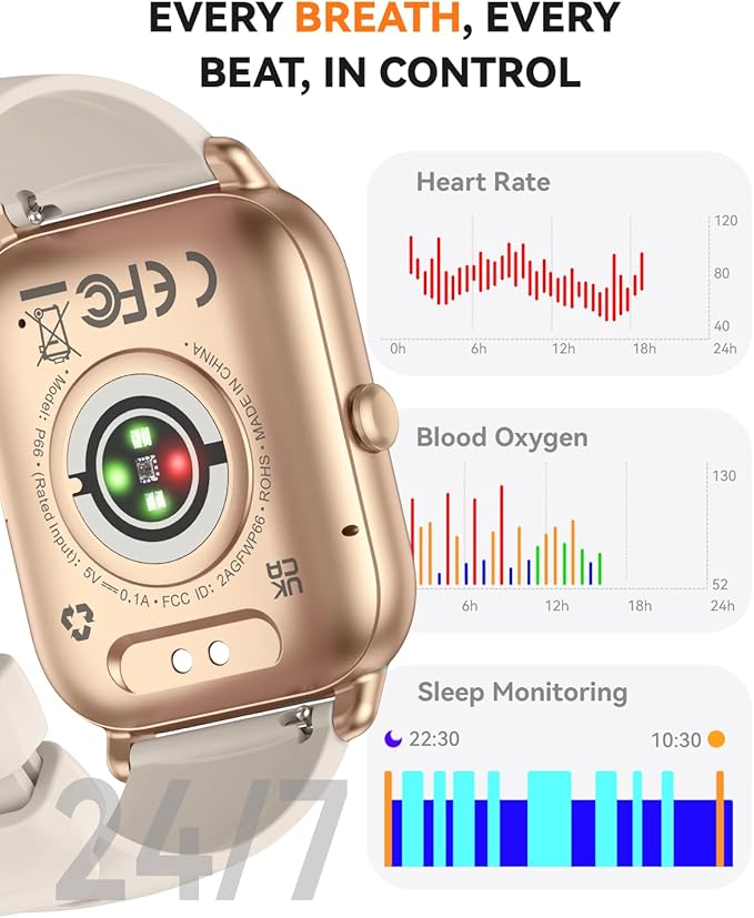Smart Watches for Women(Answer/Make Call),1.85 inch HD Fitness Tracker Watch with Activity Counter/Sleep Monitor/ 110+ Sports Modes, IP68 Waterproof Smart Watch for Andriod iPhone iOS Compatible,Gold