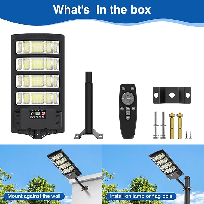 Solar Street Lights Outdoor Waterproof , 52000LM 320° Angle Flood light,5730 LED Solar Parking Light with Motion Sensor and Remote Control for Outdoor, Streets, Courtyards,Parking Garages,-4Pack